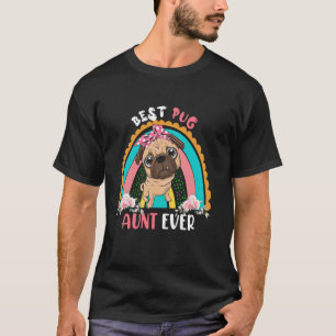 Beste Pug-tante ooit Schattige regenboog bloemen H T-shirt