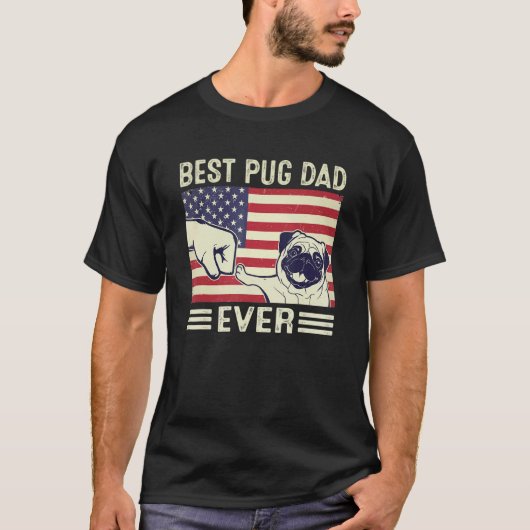 Beste Pug Vader Ooit Pug Hond Mannen Papa Vlag Ons T-shirt (Voorkant)