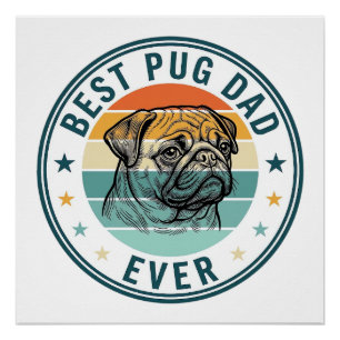 Beste Pug Vader Ooit Vintage Gravure Hond Shirt On Perfect Poster