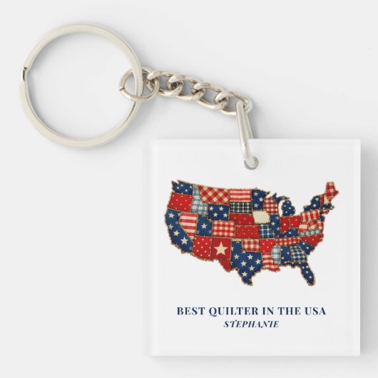 Beste Quilter in de VS Gepersonaliseerde Patchwork Sleutelhanger (Voorkant)