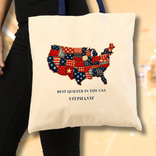 Beste Quilter in de VS Gepersonaliseerde Patchwork Tote Bag