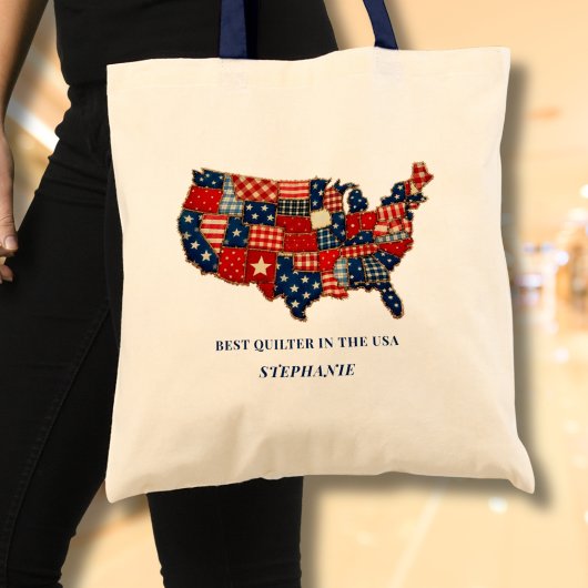 Beste Quilter in de VS Gepersonaliseerde Patchwork Tote Bag