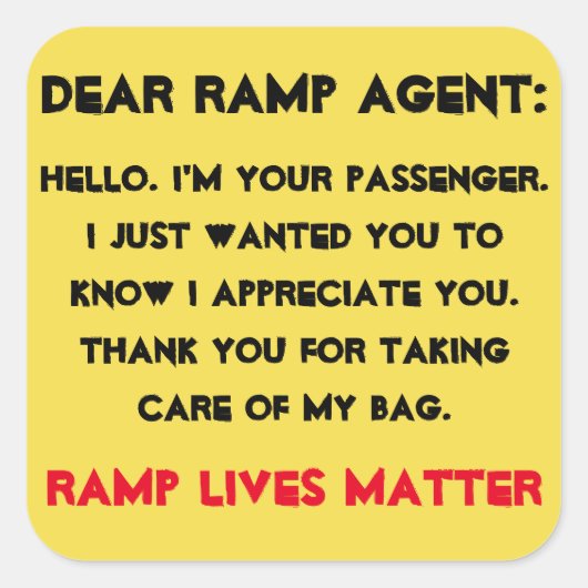 "Beste Ramp Agent" Bagage Vierkante Sticker (Voorkant)