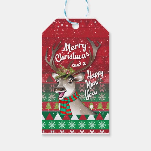 Beste rendieres - Vrolijk kerstfeest en gelukkig n Cadeaulabel (Voorkant)