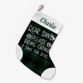 Beste Santa Bring Catnip Green Plaid Funny Cat Kleine Kerstsok (Voorkant (Hangend))