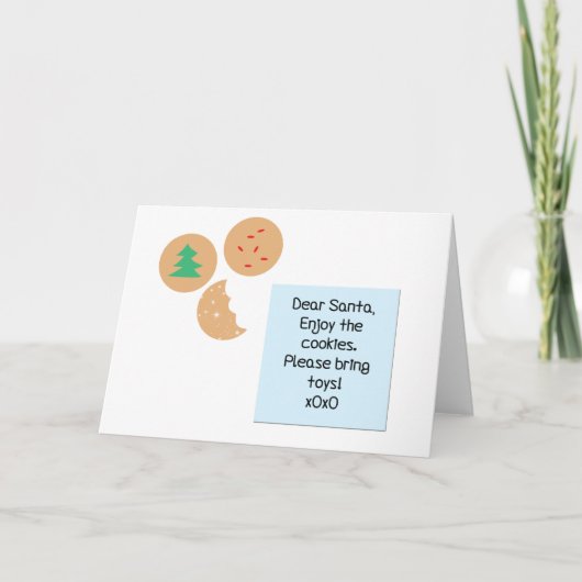 Beste Santa Cookies, alstublieft speelgoed mee Feestdagen Kaart (Voorkant)