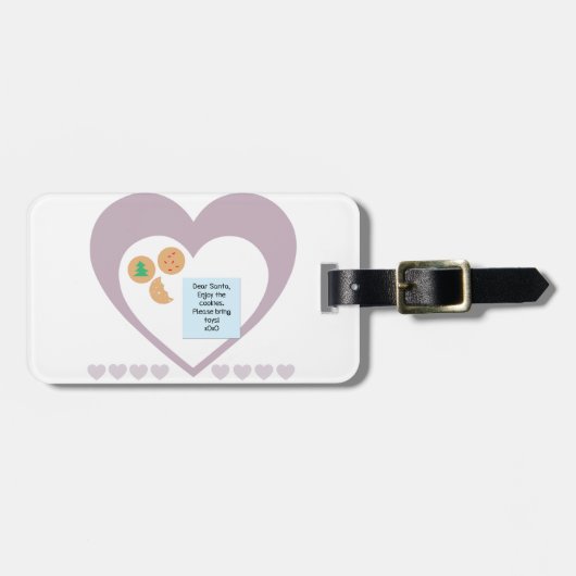 Beste Santa Cookies brengen speelgoed Paarse harte Bagagelabel (Voorkant horizontaal)