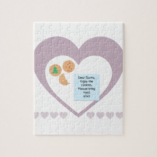 Beste Santa Cookies brengen speelgoed Paarse harte Legpuzzel (Verticaal)