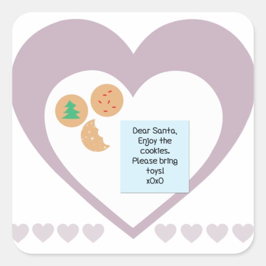 Beste Santa Cookies brengen speelgoed Paarse harte Vierkante Sticker (Voorkant)
