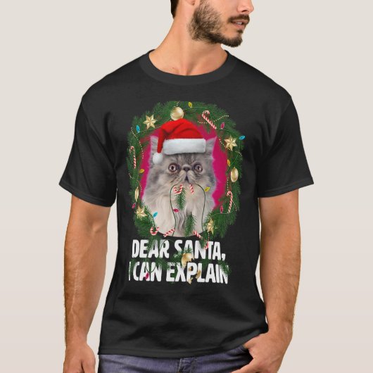 Beste Santa Cute Gray Persian Cat Naughty voor Chr T-shirt (Voorkant)
