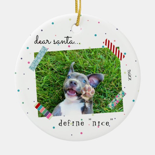 Beste Santa Define Mooie Puppy Dog-kerstfoto Keramisch Ornament (Voorkant)