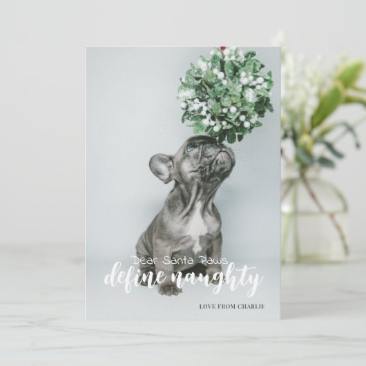 Beste Santa Define Ondeugende Typografie Foto Feestdagenkaart (Staand voorkant)
