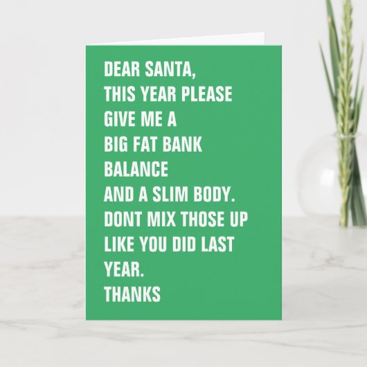 Beste Santa Fat Bank Balance Slim Body Feestdagen Kaart (Voorkant)