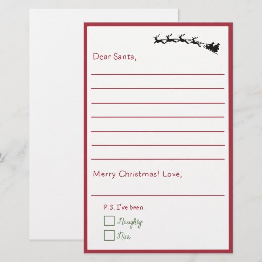 Beste Santa - Kinder brief aan Santa Lined (Voorkant / Achterkant)