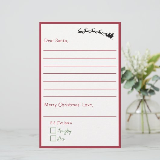 Beste Santa - Kinder brief aan Santa Lined (Staand voorkant)