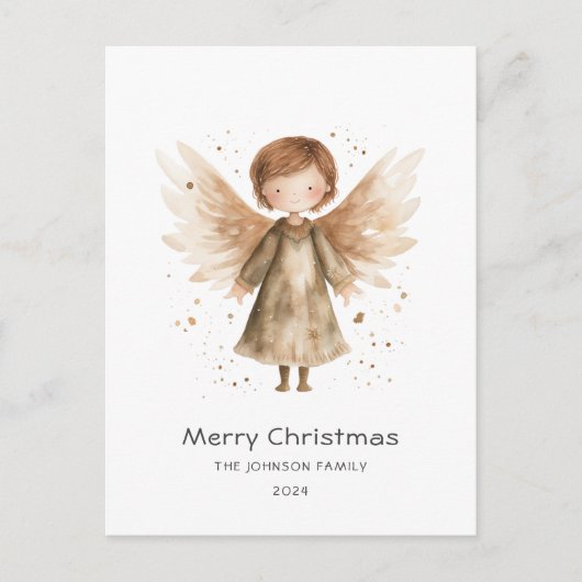 Beste Santa Letter Beige Boho Baby Angel Briefkaart (Voorkant)