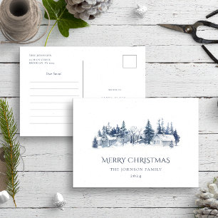 Beste Santa Letter Blauw Kerstmis Winter Village Briefkaart