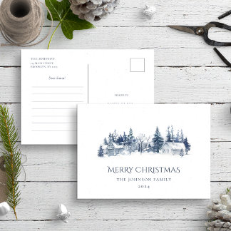 Beste Santa Letter Blauw Kerstmis Winter Village Briefkaart