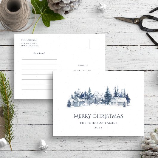 Beste Santa Letter Blauw Kerstmis Winter Village Briefkaart