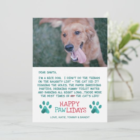 Beste Santa Pawlidays Mooie hond met kerstmis Feestdagenkaart (Staand voorkant)