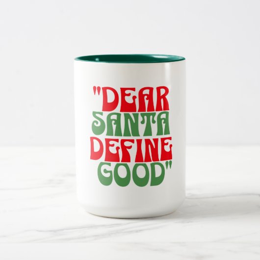 Beste Santa Red en Green Groovy Retro Font Tweekleurige Koffiemok (Center)