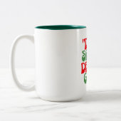 Beste Santa Red en Green Groovy Retro Font Tweekleurige Koffiemok (Links)