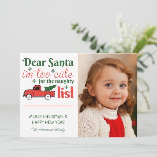 Beste Santa Schattige Naughty List One Photo Chris Feestdagenkaart (Staand voorkant)