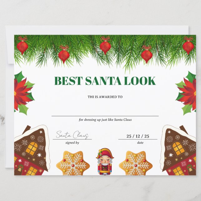 Beste Santa Uitzien Kerst Award Certificaat (Voorkant)