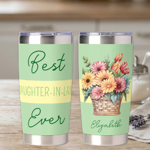 Beste schoondochter ooit gerbera bloemen groen geïsoleerde drinkbeker