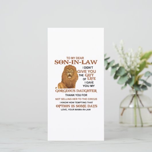 Beste schoonzoon, ik heb u mijn geweldige dochter  bedankkaart (Staand voorkant)