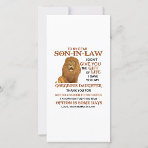 Beste schoonzoon, ik heb u mijn geweldige dochter  bedankkaart