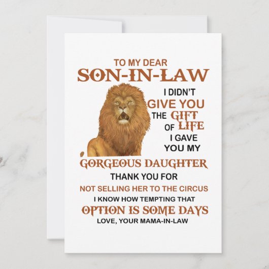 Beste schoonzoon, ik heb u mijn geweldige dochter bedankkaart (Voorkant)