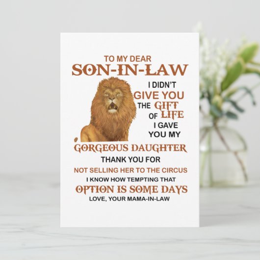 Beste schoonzoon, ik heb u mijn geweldige dochter  bedankkaart (Staand voorkant)