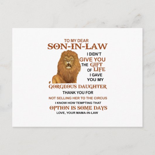 Beste schoonzoon, ik heb u mijn geweldige dochter briefkaart (Voorkant)