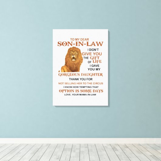 Beste schoonzoon, ik heb u mijn geweldige dochter canvas afdruk (Insitu (Houten vloer))