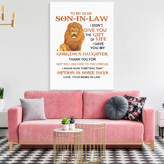 Beste schoonzoon, ik heb u mijn geweldige dochter canvas afdruk (Insitu (Woonkamer))