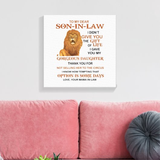 Beste schoonzoon, ik heb u mijn geweldige dochter canvas afdruk (Insitu (Woonkamer))