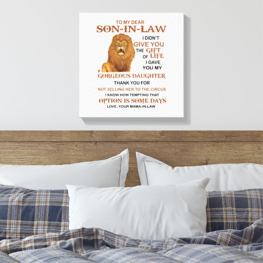 Beste schoonzoon, ik heb u mijn geweldige dochter canvas afdruk (Insitu (Slaapkamer))