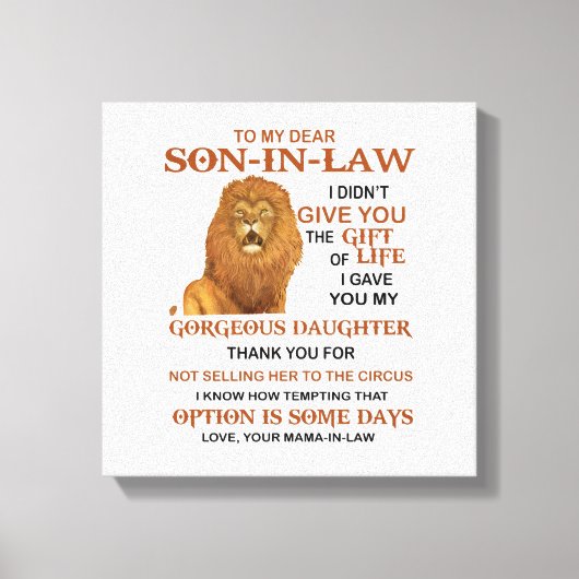 Beste schoonzoon, ik heb u mijn geweldige dochter canvas afdruk (Voorkant)