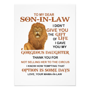 Beste schoonzoon, ik heb u mijn geweldige dochter  foto afdruk