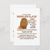 Beste schoonzoon, ik heb u mijn geweldige dochter  informatiekaartje (Voorkant / Achterkant)