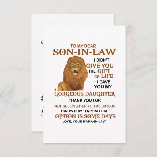 Beste schoonzoon, ik heb u mijn geweldige dochter  informatiekaartje (Voorkant / Achterkant)