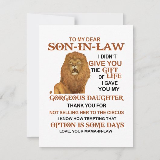 Beste schoonzoon, ik heb u mijn geweldige dochter  kaart (Voorkant)