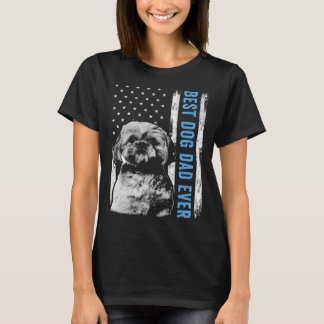 Beste Shih Tzu vader ooit vintage Amerikaanse vlag T-shirt