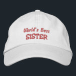 Beste sISTER-Birthday ter wereld Pet<br><div class="desc">Als je denkt dat je zuster de beste is, of ze heeft iets speciaals voor je gedaan de laatste tijd... dan zal dit het perfecte cadeau zijn voor haar kerst of haar verjaardag . Met de tekst 'De beste zusje van de wereld' in roze, op een wit pet met een...</div>