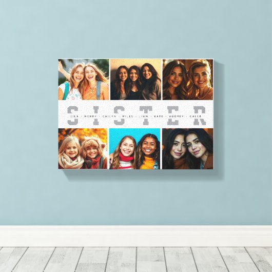 Beste Sister Script Collage Foto & Namen Canvas Afdruk (Insitu (Houten vloer))