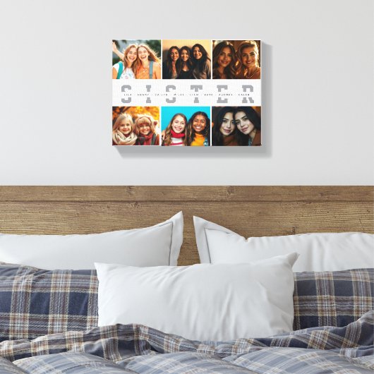 Beste Sister Script Collage Foto & Namen Canvas Afdruk (Insitu (Slaapkamer))