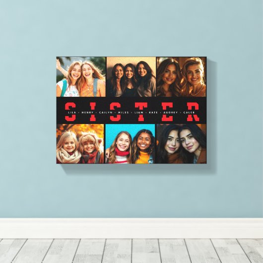 Beste Sister Script Collage Foto & Namen Canvas Afdruk (Insitu (Houten vloer))