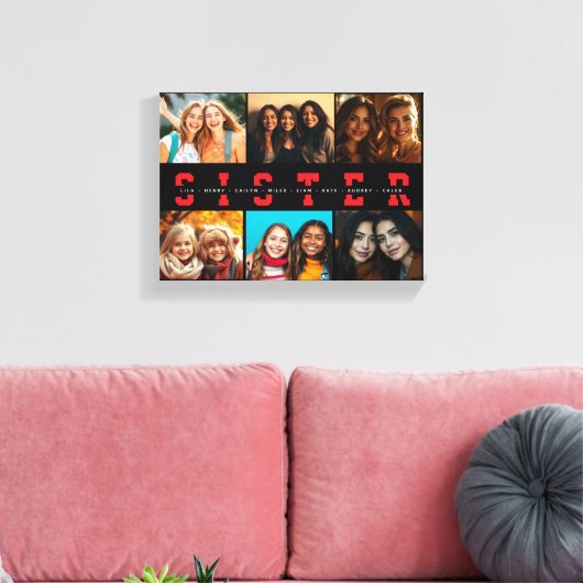 Beste Sister Script Collage Foto & Namen Canvas Afdruk (Insitu (Woonkamer))