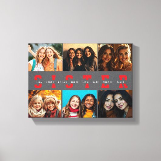 Beste Sister Script Collage Foto & Namen Canvas Afdruk (Voorkant)